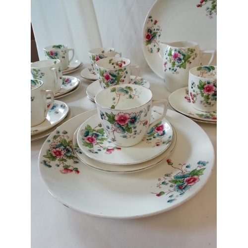 91 - Duchess China 39 Pieces in a Floral Design. Chip to Sugar Bowl plus 1 Cup.