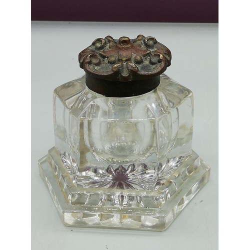 92 - Glass Inkwell with Metal Top.