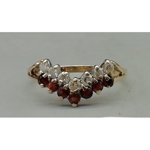 120 - 9ct Hallmarked Wishbone Ring with Red Stone.