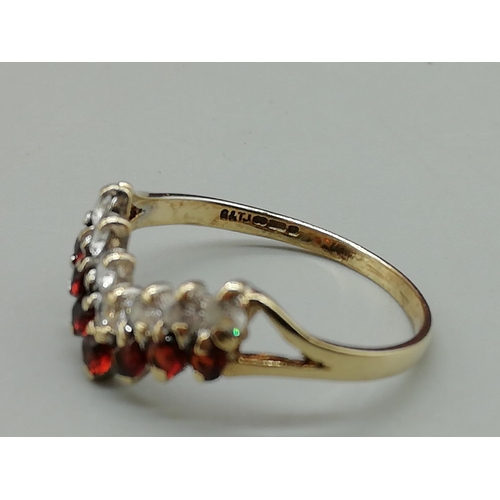 120 - 9ct Hallmarked Wishbone Ring with Red Stone.