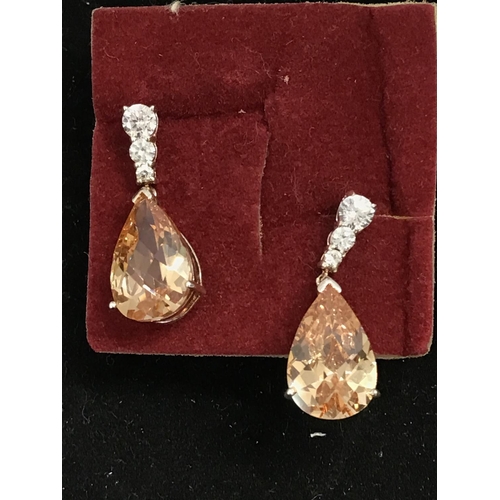 157 - 925 Silver Cognac Drop Earrings.