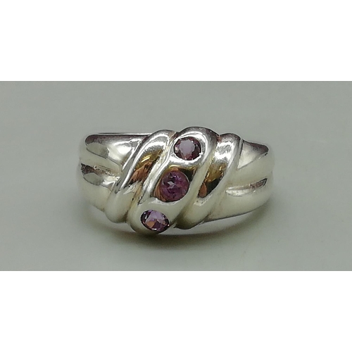 160D - 925 Silver & Amethyst Stone Set Ring. 5.6 Grams.