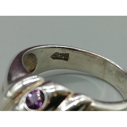 160D - 925 Silver & Amethyst Stone Set Ring. 5.6 Grams.