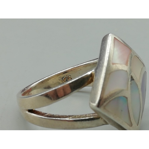 160E - 2 x 925 Silver Rings with Mother of Pearl. 12.5 Grams.