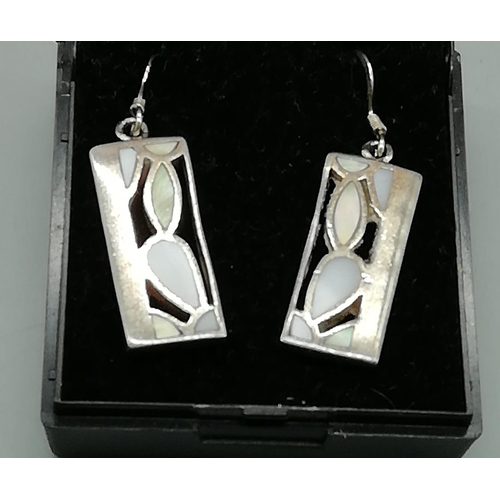 160H - 925 Silver Mother of Pearl Drop Earrings. 9.2 Grams.