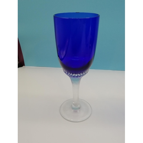 17 - Blue Stem Glasses and Coasters plus 20cm Blue Glass Vase.