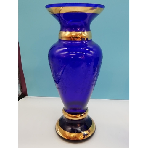 17 - Blue Stem Glasses and Coasters plus 20cm Blue Glass Vase.