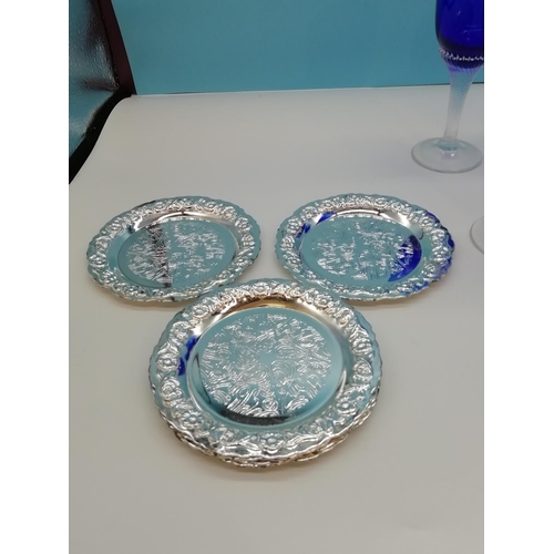 17 - Blue Stem Glasses and Coasters plus 20cm Blue Glass Vase.
