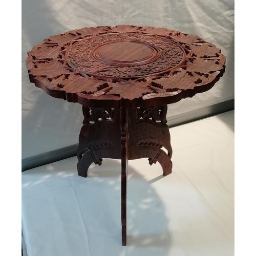 19 - Carved Wooden Table. 45cm. This Lot is Collection Only.