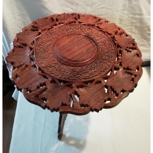 19 - Carved Wooden Table. 45cm. This Lot is Collection Only.