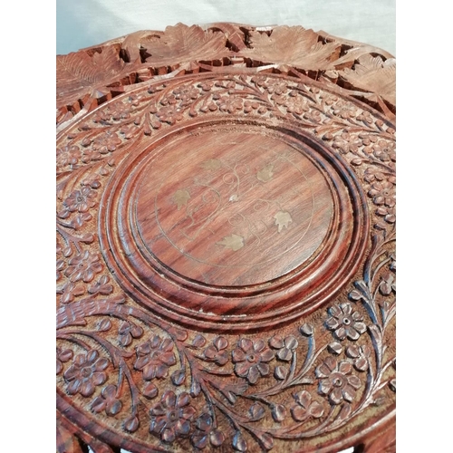 19 - Carved Wooden Table. 45cm. This Lot is Collection Only.