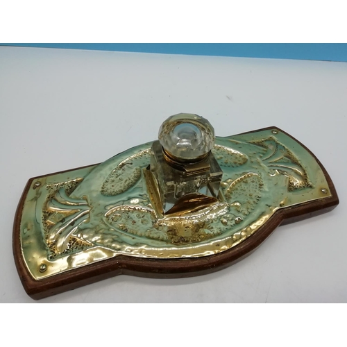 6 - Brass Inkwell Stand. 26cm x 13cm.