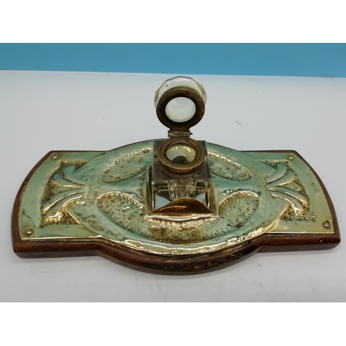 6 - Brass Inkwell Stand. 26cm x 13cm.