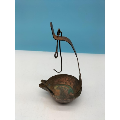 18 - Georgian Blacksmith Made Copper Cruise/Whale Oil Lamp. 15cm High.
