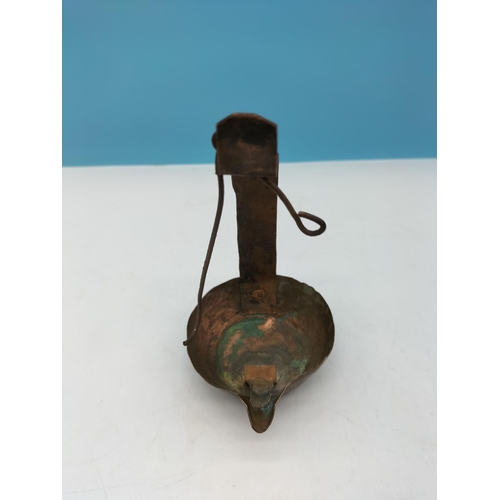 18 - Georgian Blacksmith Made Copper Cruise/Whale Oil Lamp. 15cm High.