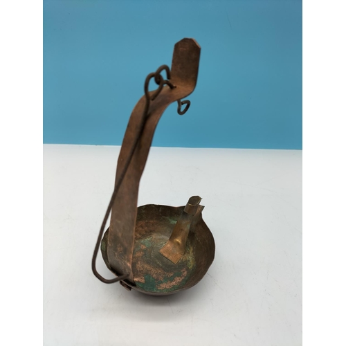 18 - Georgian Blacksmith Made Copper Cruise/Whale Oil Lamp. 15cm High.