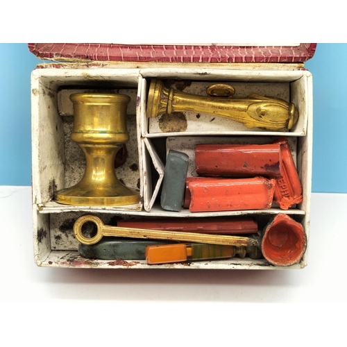 38 - Vintage Wax Seal Stampers in Original Box complete with Sealing Wax and Candlestick.