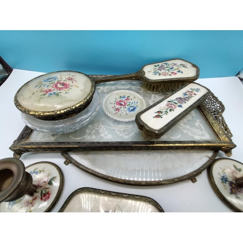 5 - 8 Piece Ladies Dressing Table Set with Embroidery and Lace Inlay.
