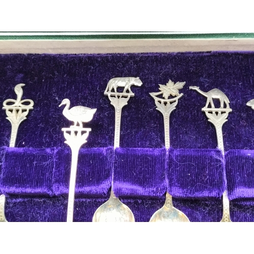 82 - Cased Set of 12 Teaspoons with Middle Eastern/Indian Animal and Flower Handle. Unmarked. Tested As S... 