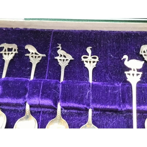 82 - Cased Set of 12 Teaspoons with Middle Eastern/Indian Animal and Flower Handle. Unmarked. Tested As S... 