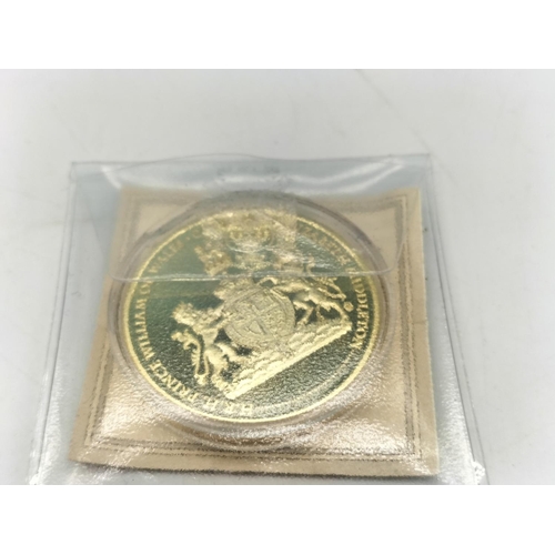 88 - 2 x Gold Plate and Enamel Prince William and Katherine Royal Wedding Coins plus Gold Plate and Ename... 