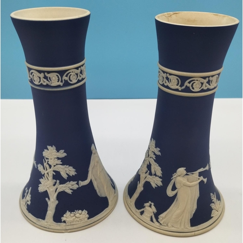 41 - 2 x Adams Jasper Spill Vases. 18cm High. Hairline to Rim of 1 Vase.