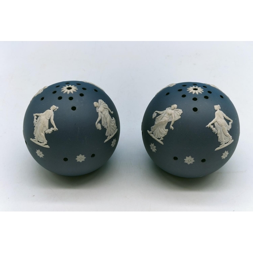 72 - Wedgwood Dark Blue Jasper 'Dancing Hours' Pomanders (2).