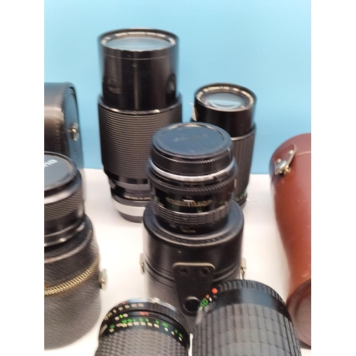 110A - Box of Mixed Camera Lenses to include Carl Zeiss, Pentax, Tamron, etc.