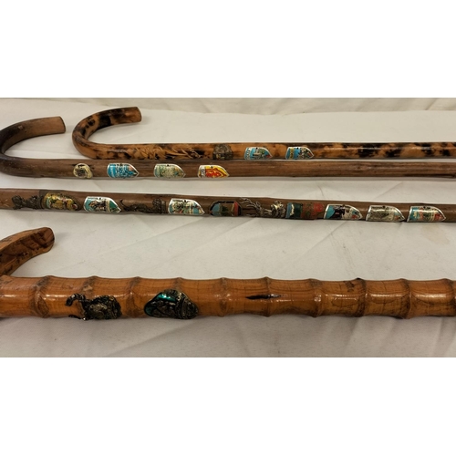 193 - Vintage Alpine Walking Sticks (4) plus One Other. All with Badges.