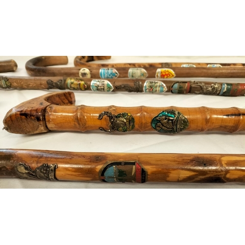 193 - Vintage Alpine Walking Sticks (4) plus One Other. All with Badges.