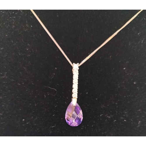 232 - 925 Silver Chain and Amethyst Pendant.