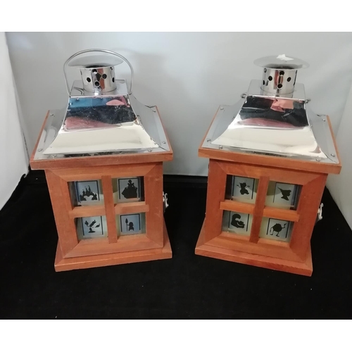 236 - Wood and Chrome Lanterns (2) W/O