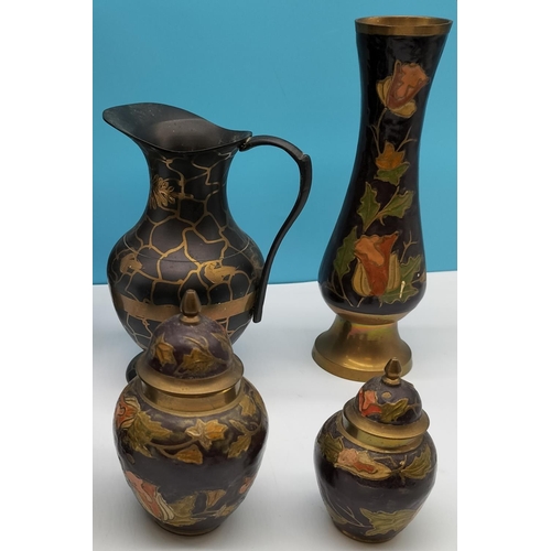 276 - Collection of Cloisonne Ware including Temple Jars (3), Vases (2) and Jug. Tallest being 25cm.