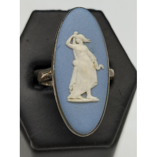 281 - Wedgwood Blue Jasper and Silver Hallmarked Oval Ring.