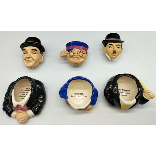 41 - 6 x Kevin Francis Boxed Face Pots including Benny Hill, John Lennon, Stan Laurel, Charlie Chaplin an... 