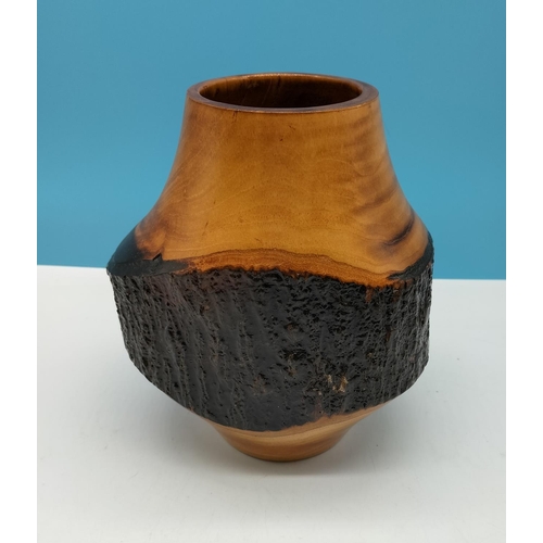 51 - Mid Century Hand Made Treen Art Ware Vase. 21cm High.