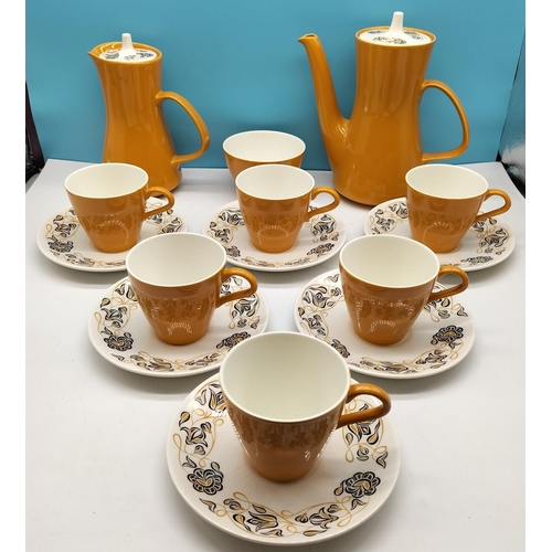 524 - Retro Poole Pottery 17 Piece Coffee Set in the 'Desert Song' Pattern. Crazing to Glaze on Saucers.