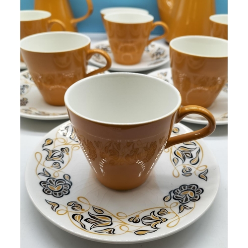 524 - Retro Poole Pottery 17 Piece Coffee Set in the 'Desert Song' Pattern. Crazing to Glaze on Saucers.