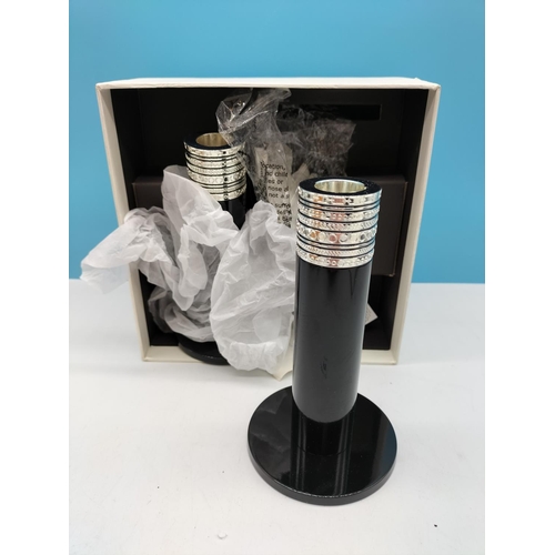 530 - Pair of Vera Wang for Wedgwood With Love 'Noir' 16cm High Candlesticks - Boxed.