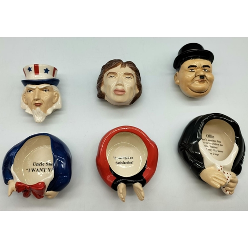 56 - 6 x Kevin Francis Boxed Face Pots including Mick Jagger, Uncle Sam, Ollie Hardy and Winston Churchil... 