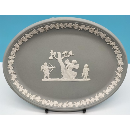 67 - Wedgwood Grey Jasper Oval Plaque. 26cm x 18cm.