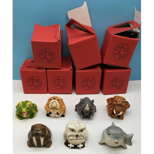 71 - 7 x Kevin Francis Boxed Face Pots including Owl, Walrus, Dolphin, Rhino, Elephant, Dog and Frog. App... 