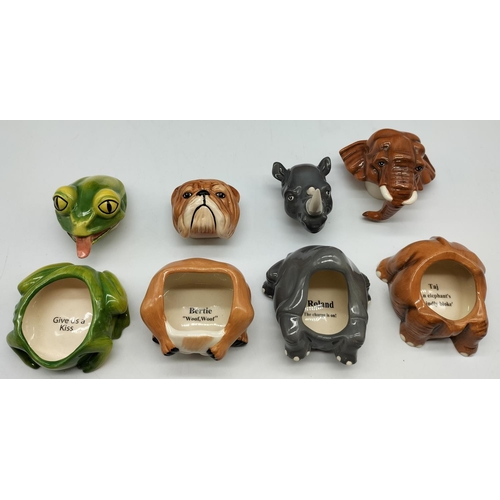 71 - 7 x Kevin Francis Boxed Face Pots including Owl, Walrus, Dolphin, Rhino, Elephant, Dog and Frog. App... 