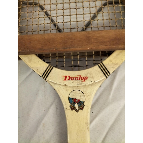 107 - Vintage Maxply Dunlop Fort Wooden Tennis Racket and Wooden Press.