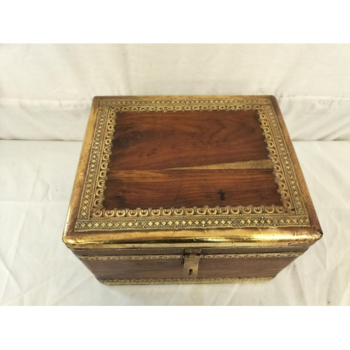 130 - Brass Bound Box. 20cm High, 25cm x 30cm.