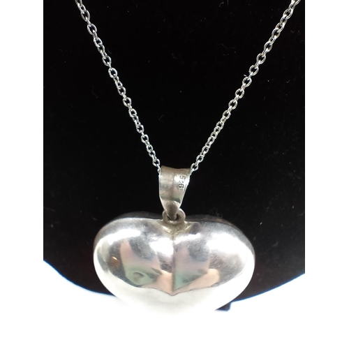 160G - Silver Necklace and Heart Pendant.