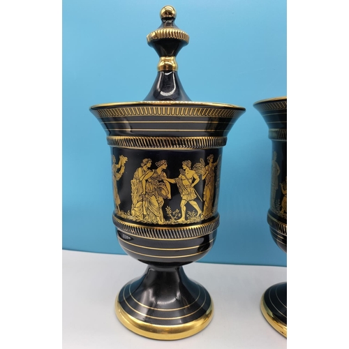 185A - Spyropoulos Greek Lidded Urns (2). 32cm High.