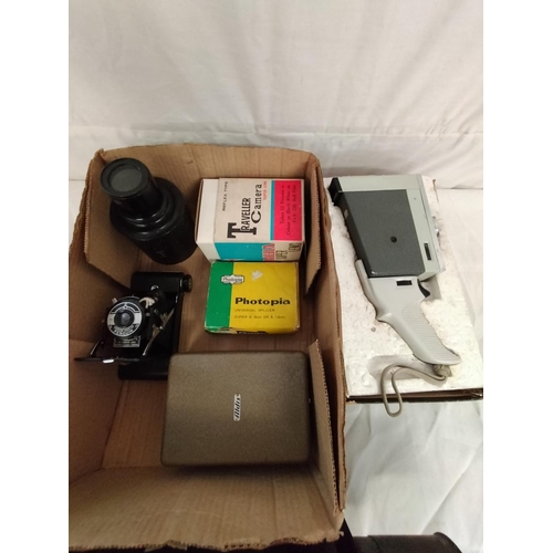 25 - Box of Vintage Camera Equipment plus Old Magic Lantern Projector.