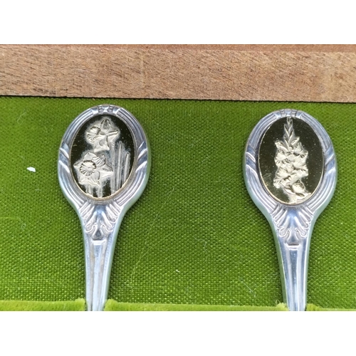 6 - Boxed Set of Royal Horticultural Society Solid Silver Flower Spoons.