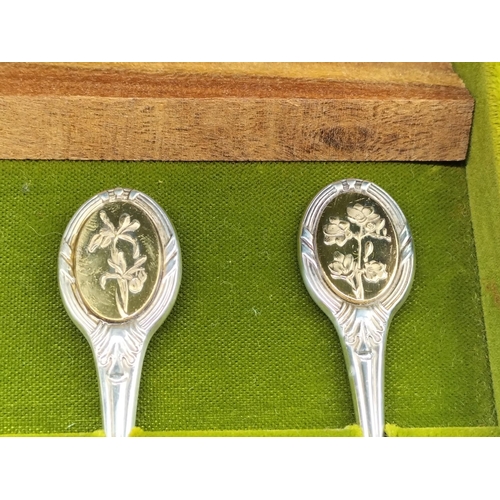 6 - Boxed Set of Royal Horticultural Society Solid Silver Flower Spoons.